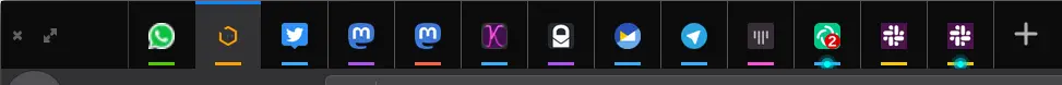 A crop of the pinned tabs of my setup, showing 13 of them